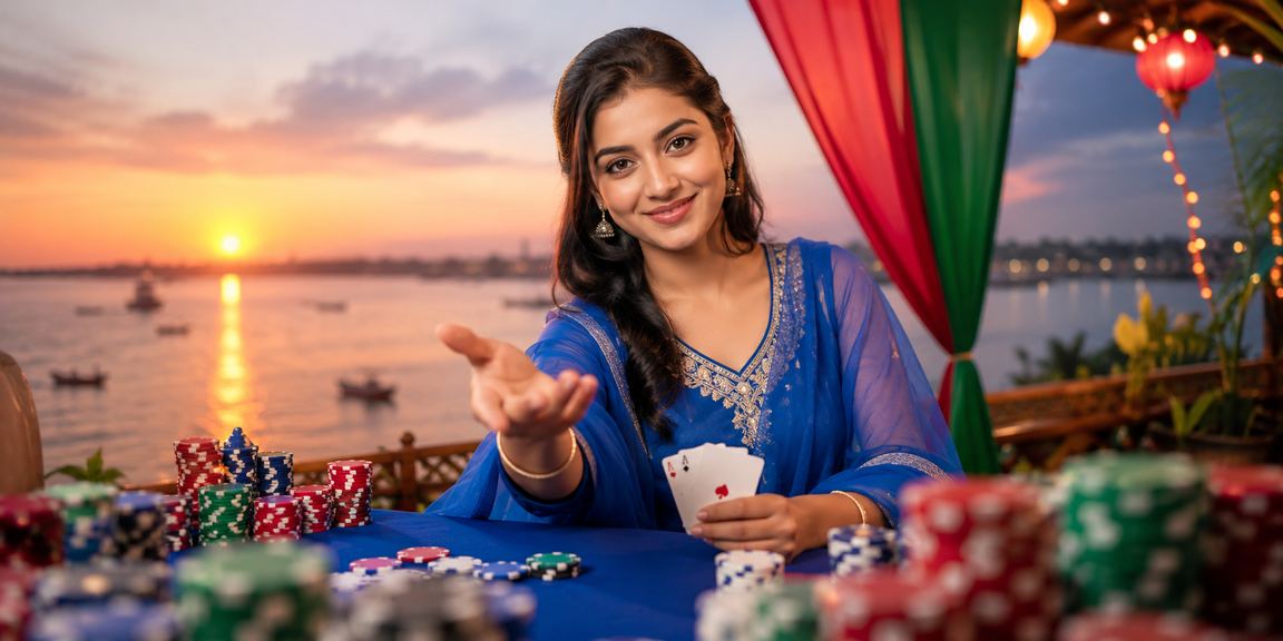 A user in salwar kameez playing w830 poker at Tanguar Haor